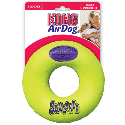 KONG Hundleksak AirDog Donut – Tålig och skonsam tuggleksak i tennisbollsmaterial för hundar.