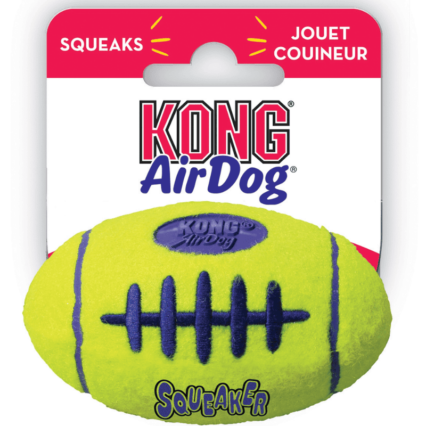 KONG Hundleksak AirDog Football – Slitstark och skonsam amerikansk fotboll i tennisbollsmaterial för hundar.