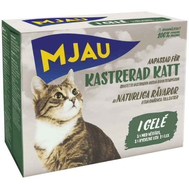 Mjau - bitar i gelé med kött & fisk mix